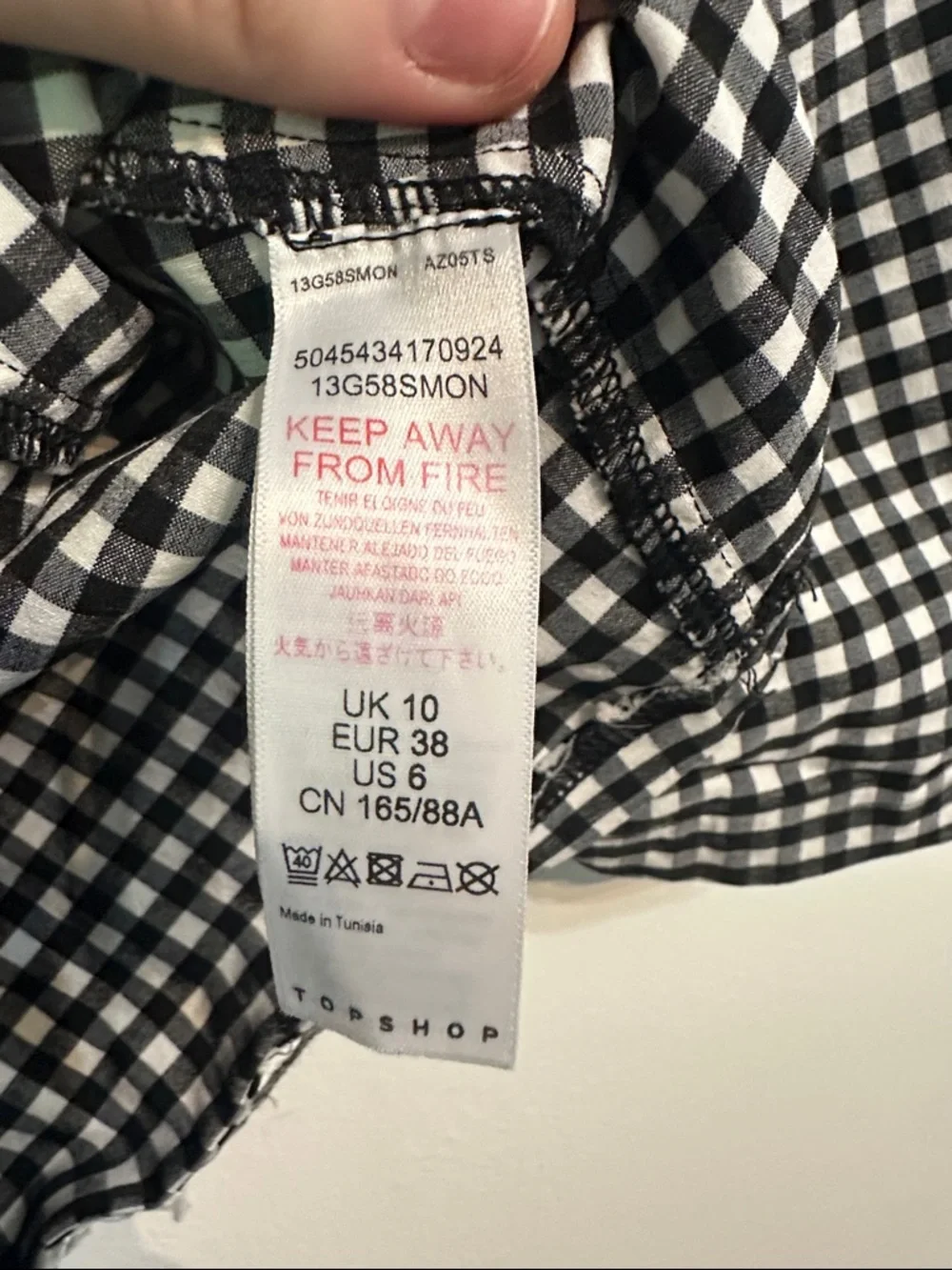 Topshop Black and White Gingham Puff-Sleeve Crop Top US 6